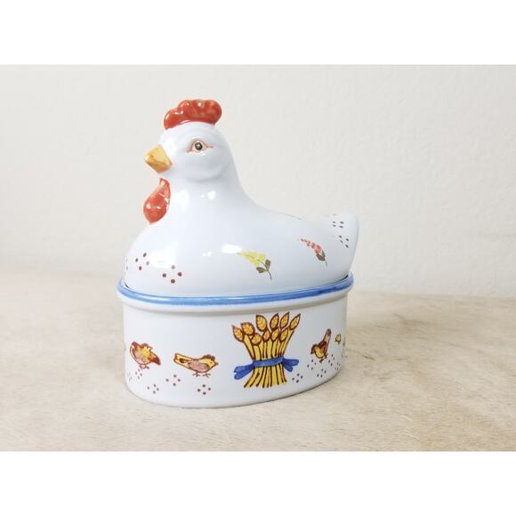 Chicken Hen Nest Ceramic Trinket Box Prestige Place 5 1/2" Japan Farmhouse Decor - Picture 1 of 14